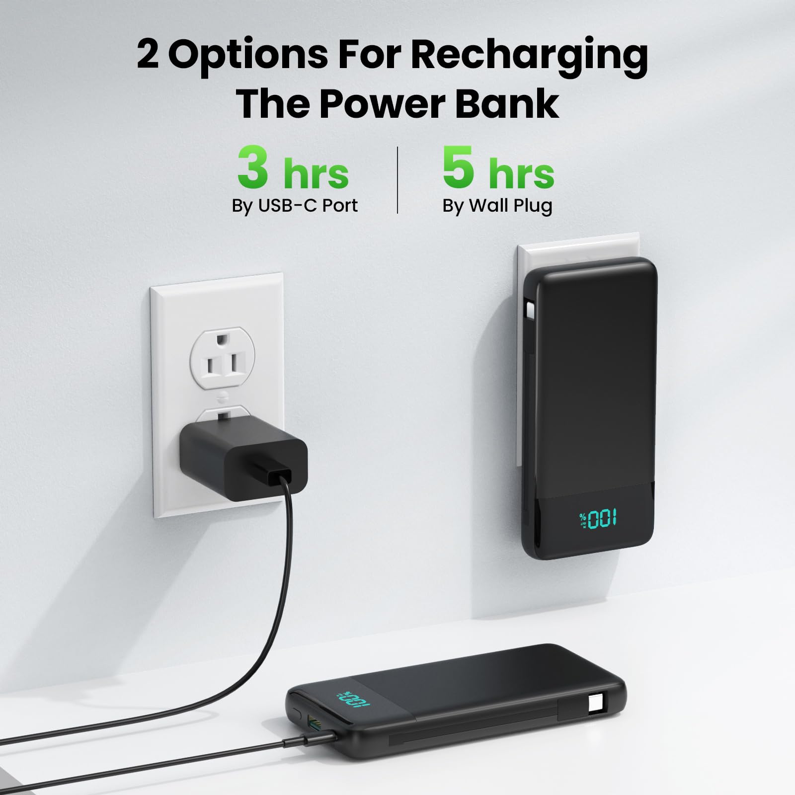 Cargador portátil con enchufe de CA integrado y cables, 13800 mAh todo en uno, USB C, cargador de batería portátil para iPhone 17/16/15/14/13, Galaxy, Android, etc