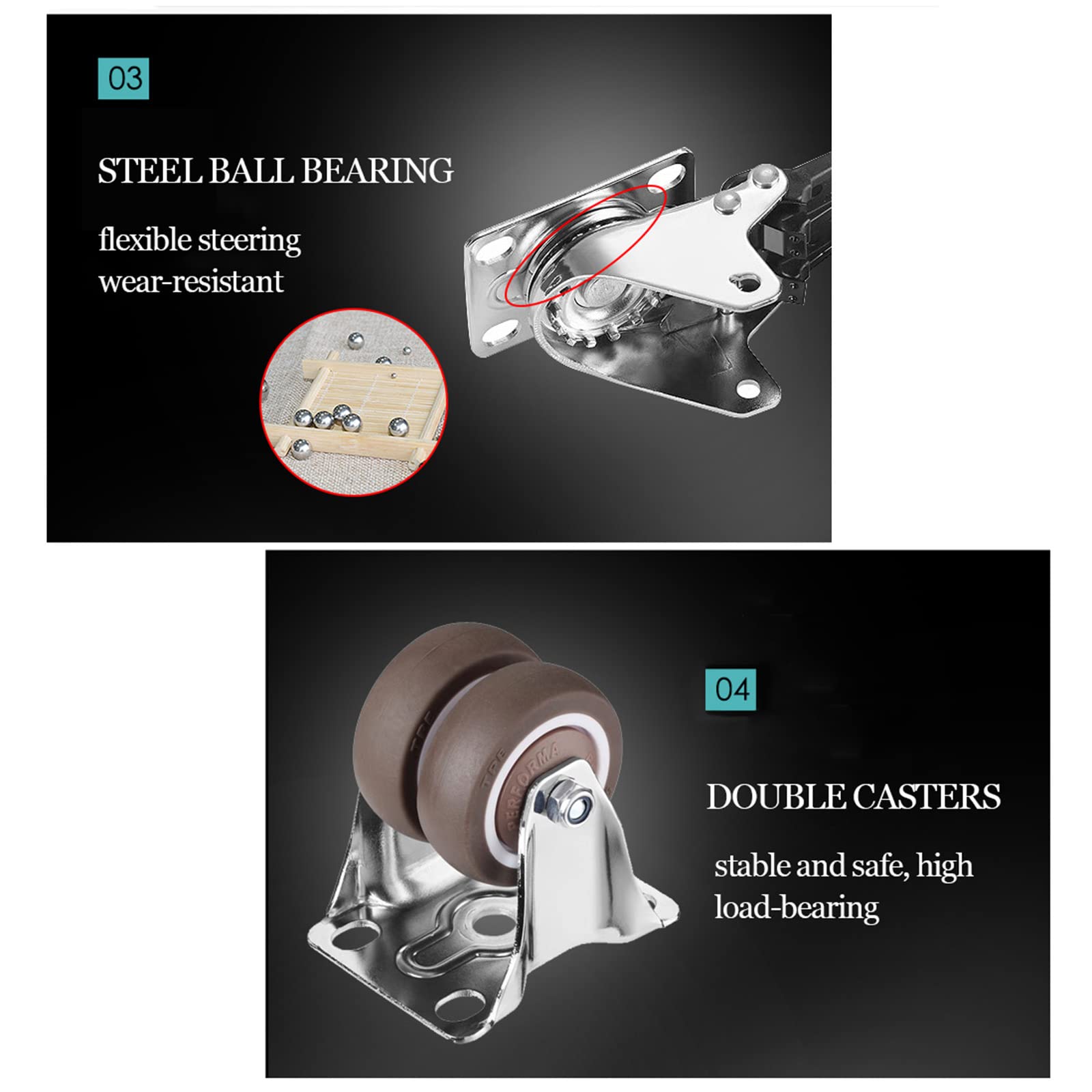 4X Rotelle Doppie, Ruote Pivotanti con Freno, Rotelle per Carrello Mobili Pesanti, Rotelle Girevoli Resistenti all'Usura, Ruote Universali, Portata 200 kg,4brakes-50mm/2in