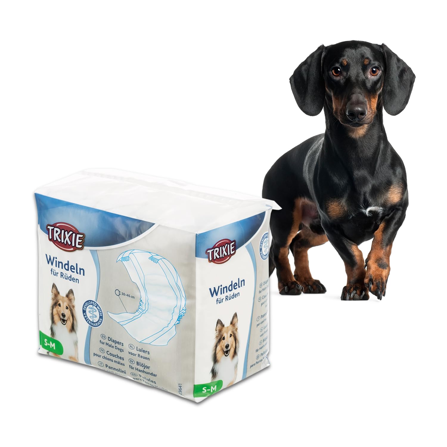 Trixie Disposable Diapers for Male Dogs, Polyester Material, Comes with Adhering Fasteners & an Elastic Band, can be Used to Avoid Male Marking, Excitable Urination - S-M 30-46cm 12pcs (B09NWD4VG8) Amazon Price History, Amazon Price Tracker