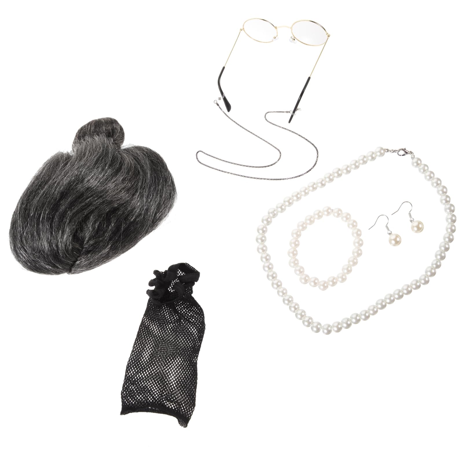 Kostüm Der Alten Dame Oma Perücke Kostüm Ballettröckchen Oma-brille Neon-accessoires Rave-accessoires Initial-schlüsselanhänger Für Mädchen Paillette Oma-kostüm Stoff