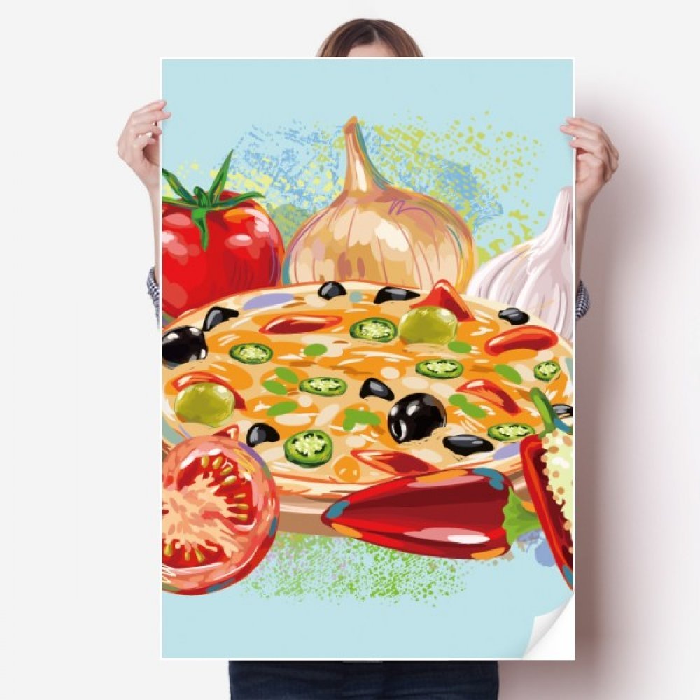 Autocollant de mur pizza Italie en vinyle multicolore de format 80x55cm