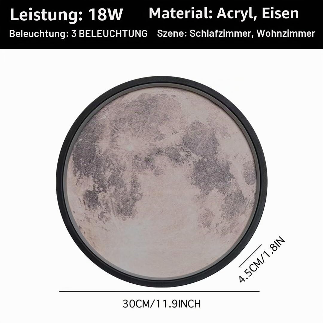 Simulation Mond LED Wandbeleuchtung Luxus Nachttischlampe Dekoration Hintergrund Wandlampe für Korridor Eingang Schlafzimmer Wohnzimmer, 30CM/11.9''