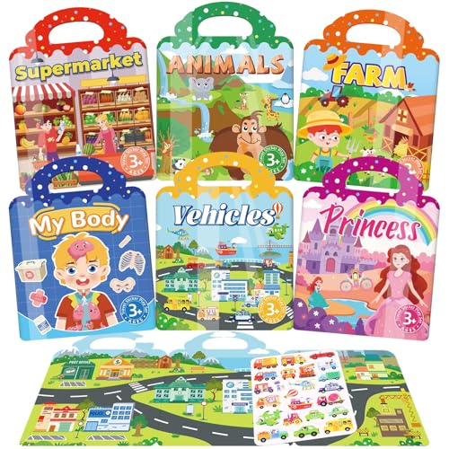 Imparare Giocando: Questi libri permettono ai bambini di usare la loro immaginazione mentre applicano gli adesivi su di essi, ottimi per l'espressione creativa, il pensiero narrativo, il riconoscimento degli oggetti, le abilità motorie fini e la coordinazione mano-occhio.