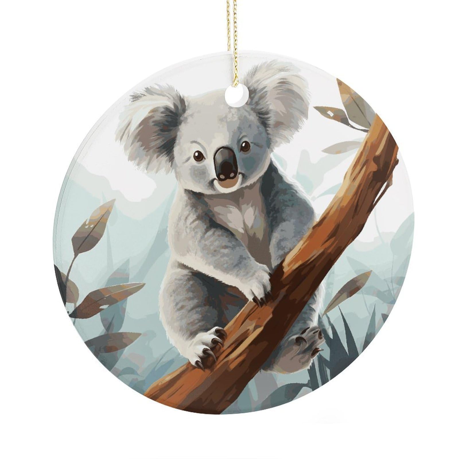 Fekiloot Style Koala And Butterfly Christmas Ornaments 2.9 Inch Round Ceramic Ornament Keepsake Thank You Gifts For Office, Room, Home - Holiday Present Ideas