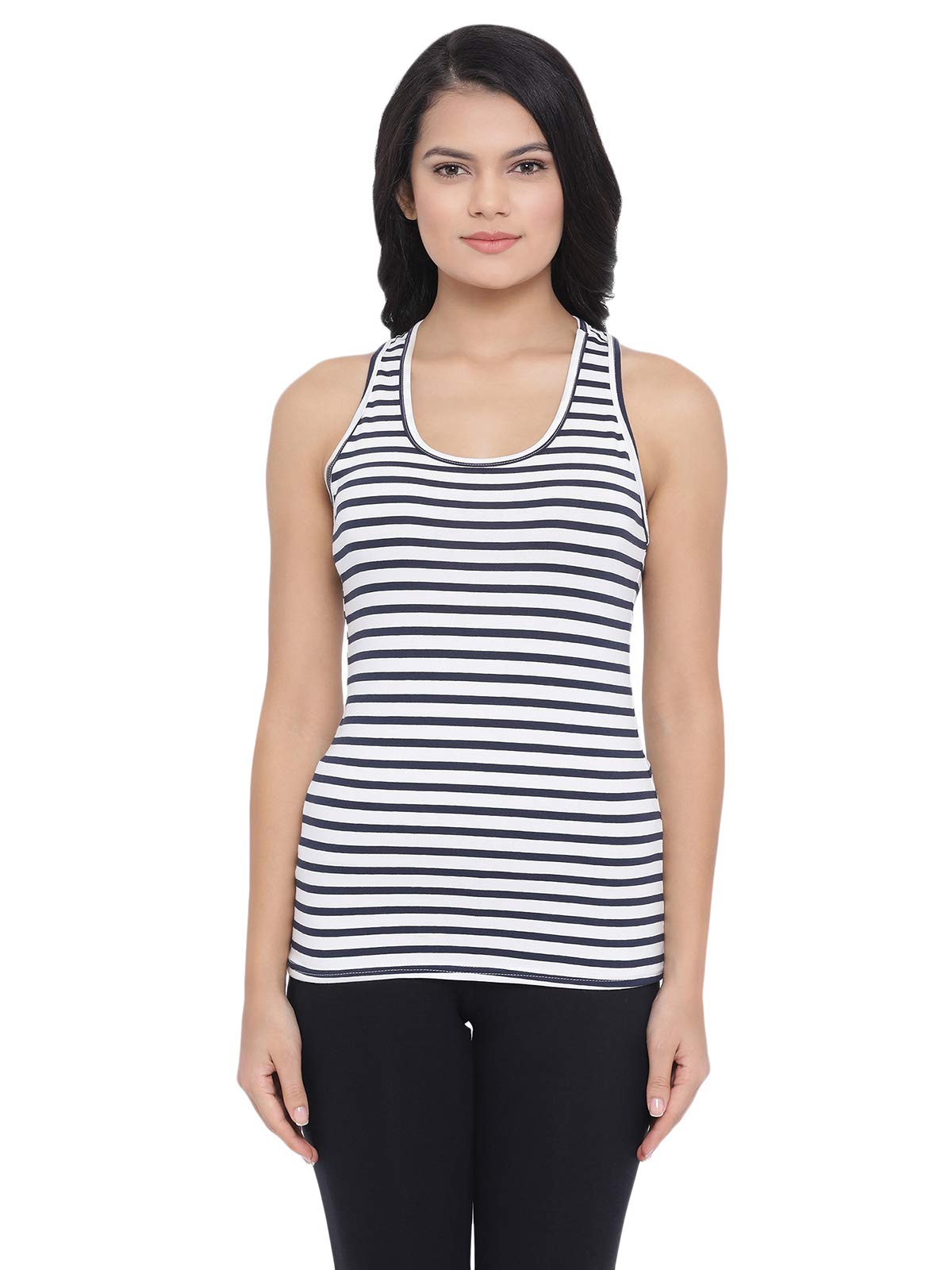 Clovia Women's Striped Cami Top in Dark Blue - Cotton Rich