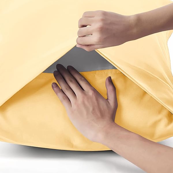 Double Bed Pillowcases, Cotton, 50 x 80 cm, 2 Pieces, Set of 2 Pillowcases Oeko-TEX Certified in Premium Cotton 110 GSM, Soft and Breathable, Hypoallergenic, Light Yellow - 3
