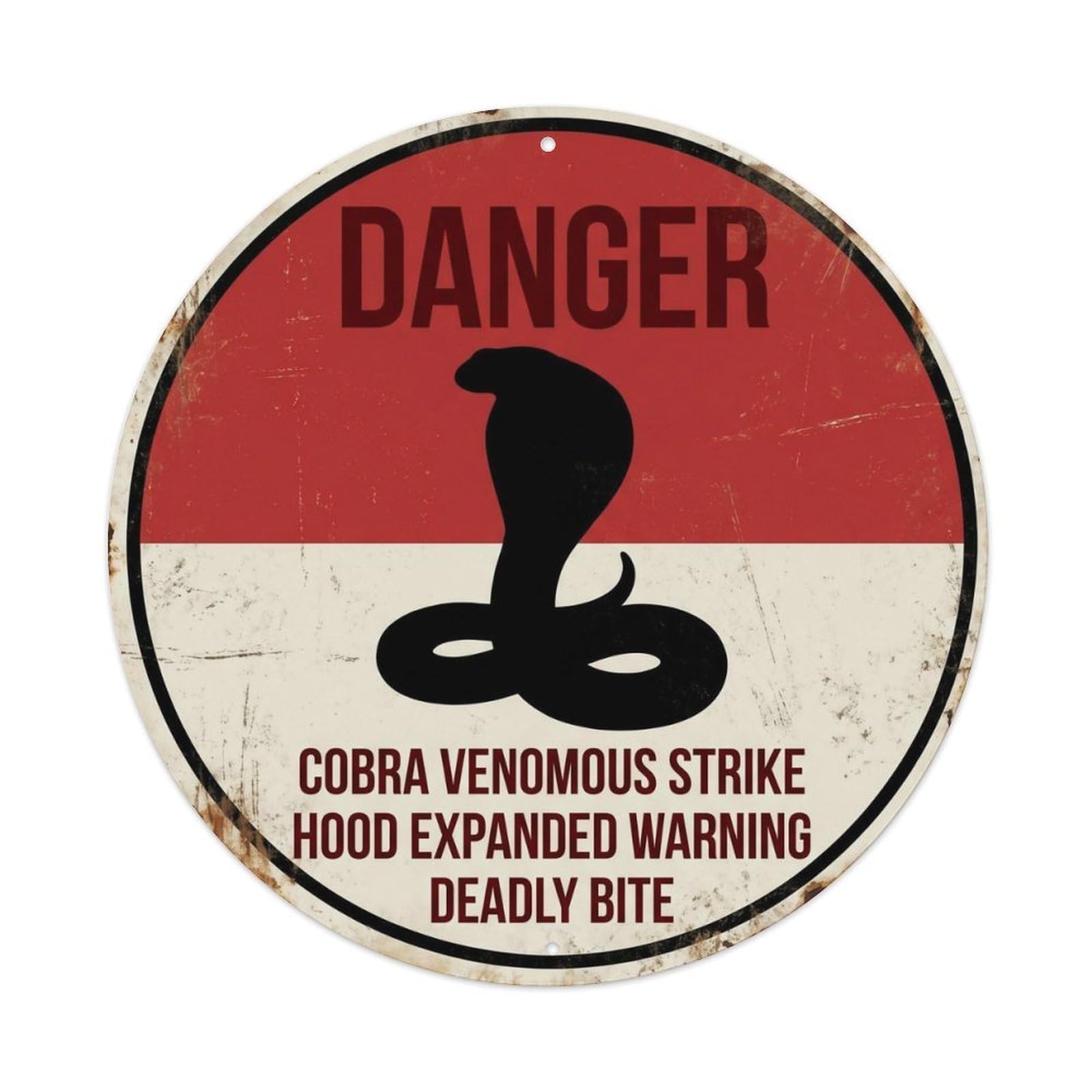 Reptile Quirky Cobra Venom Hood Hazard Notice Industrial Metal Tin Sign Plaque Wall Decor for Cafe, Man Cave, Club Bar, Office, Home Garden Round Metal Poster 8x8Inch