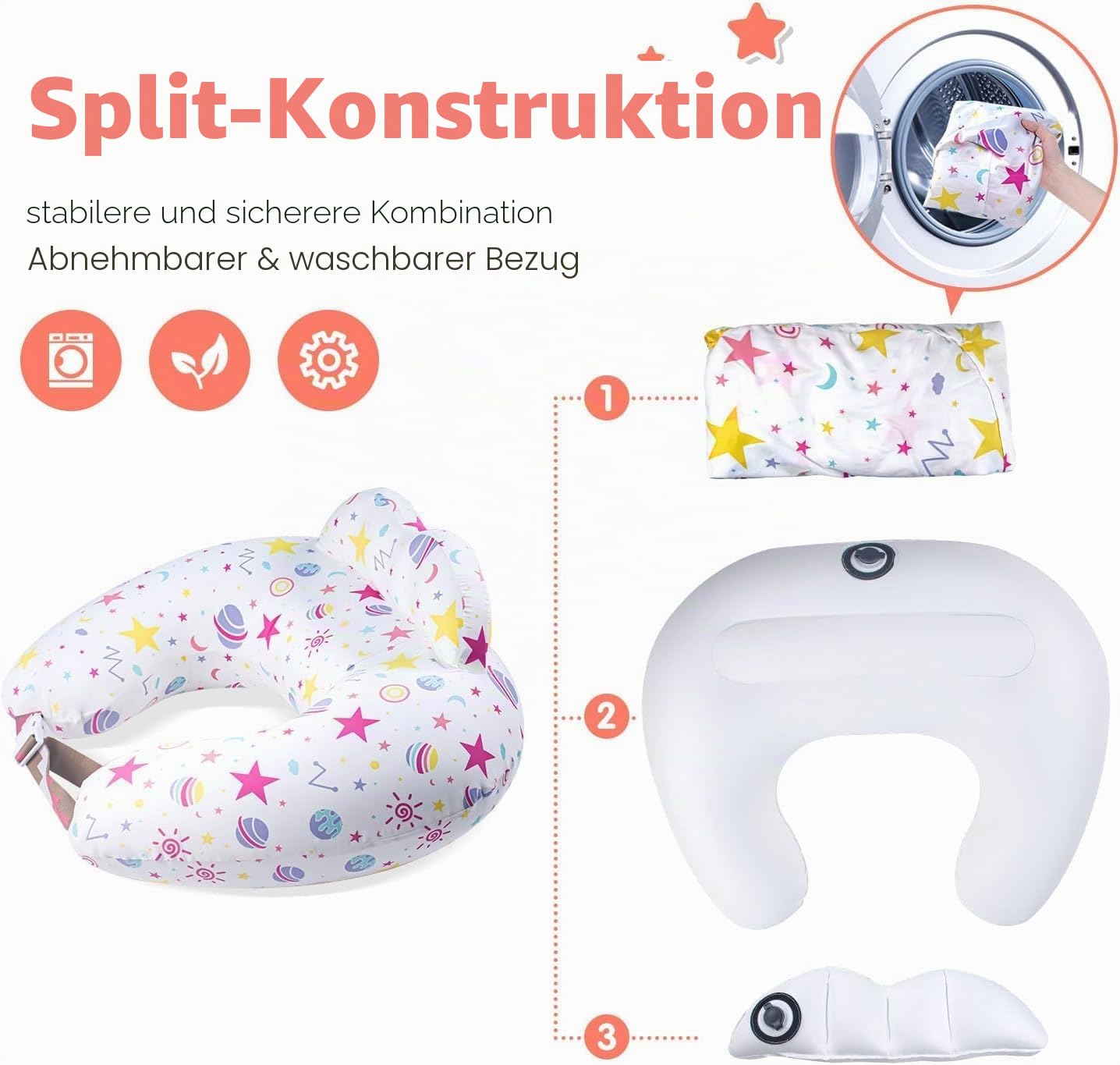 Aufblasbares Stillkissen zum Stillen & Flaschenfüttern - Tragbares Reise-Fütterungskissen mit verstellbarem Hüftgurt - Weicher Baumwollbezug - Geruchsfrei Verdickte TPU-Innenseite - Abnehmbar