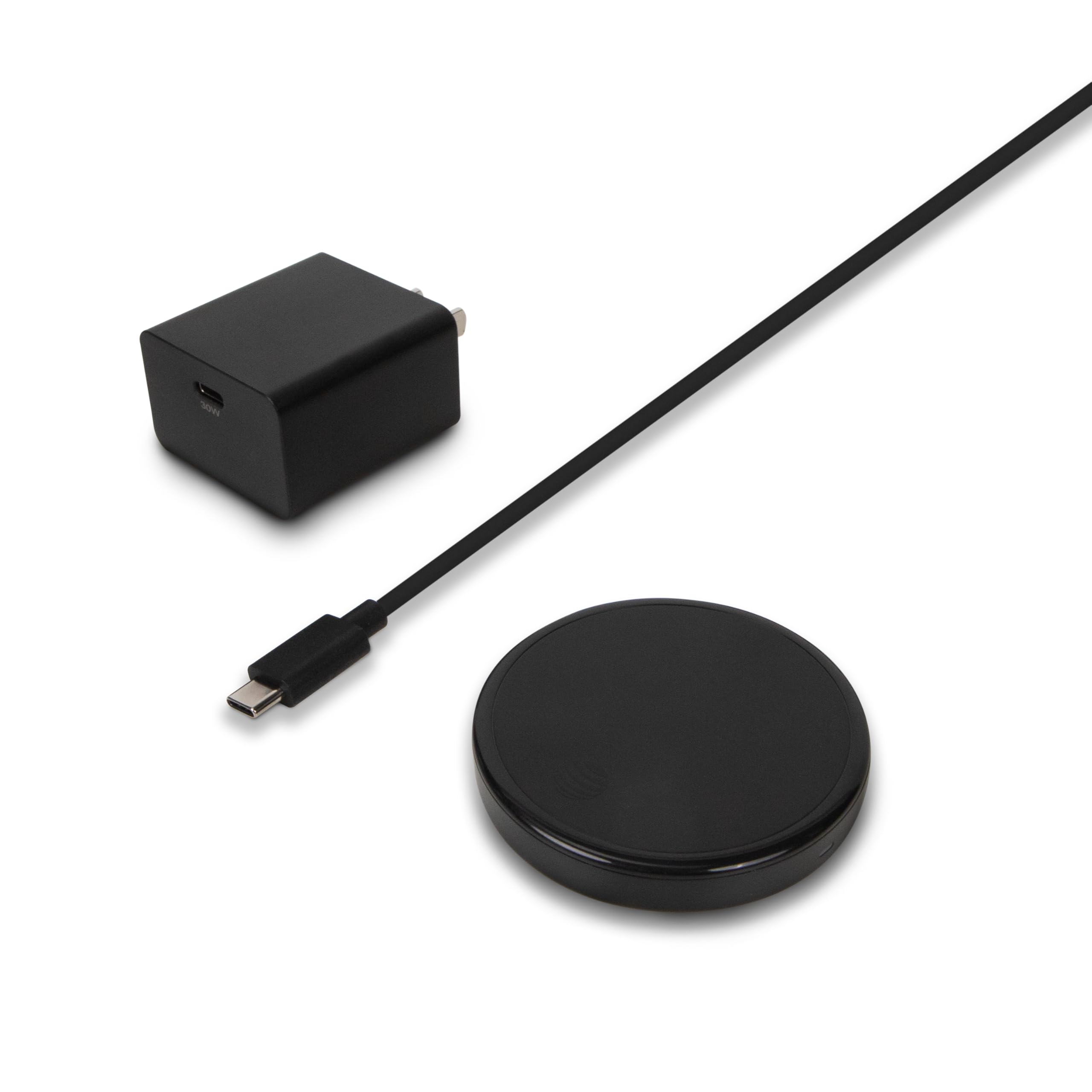 AT&T 25W Qi2 2 Pad di ricarica wireless magnetico costruito in cavo USB C | Rilevamento di oggetti estranei, allineamento magnetico, design compatto sottile, telefoni compatibili, comodino da scrivania