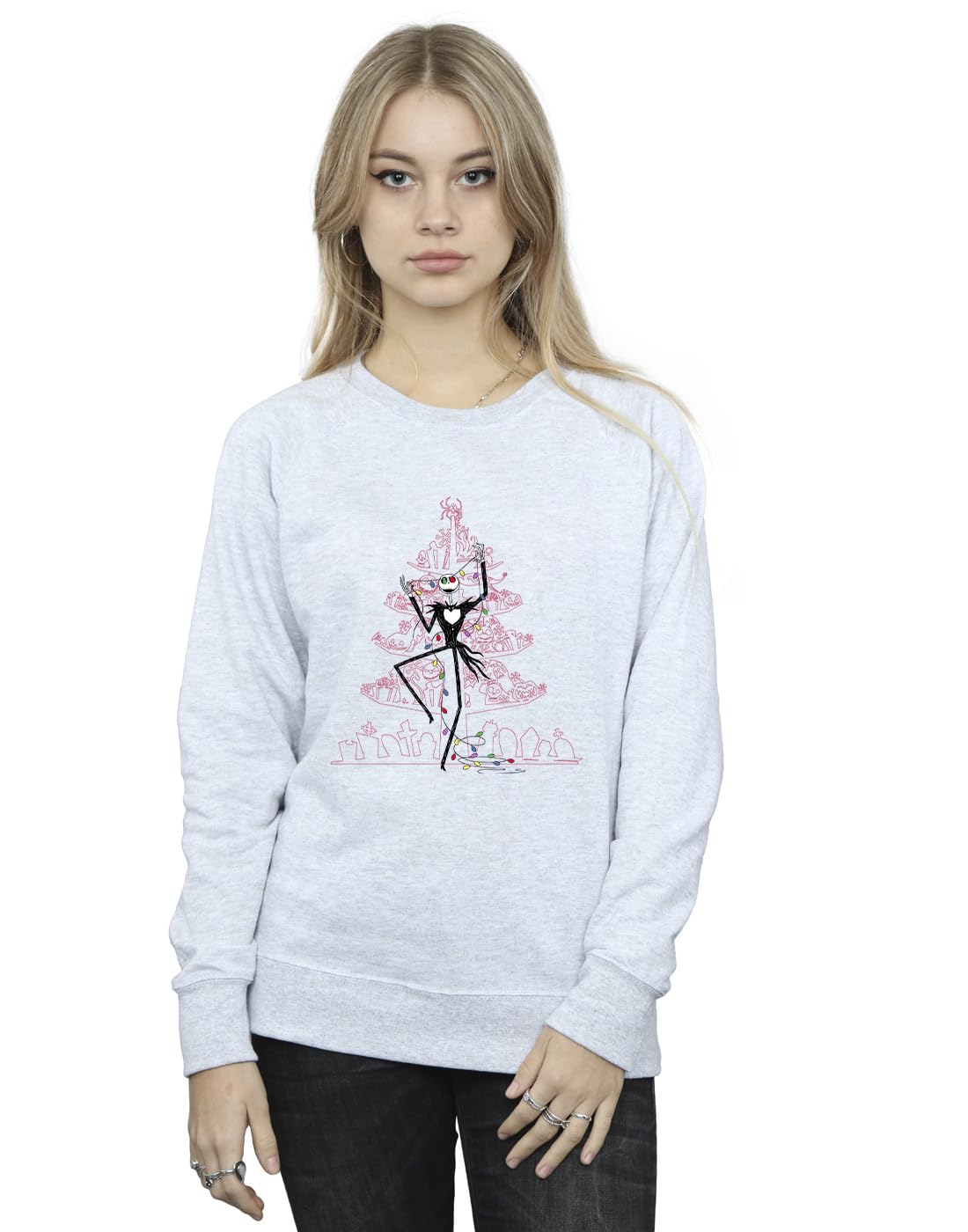 Absolute Cult Women's Sport Grey Disney The Nightmare Before Christmas Tree Pink Sweatshirt XXX-Large