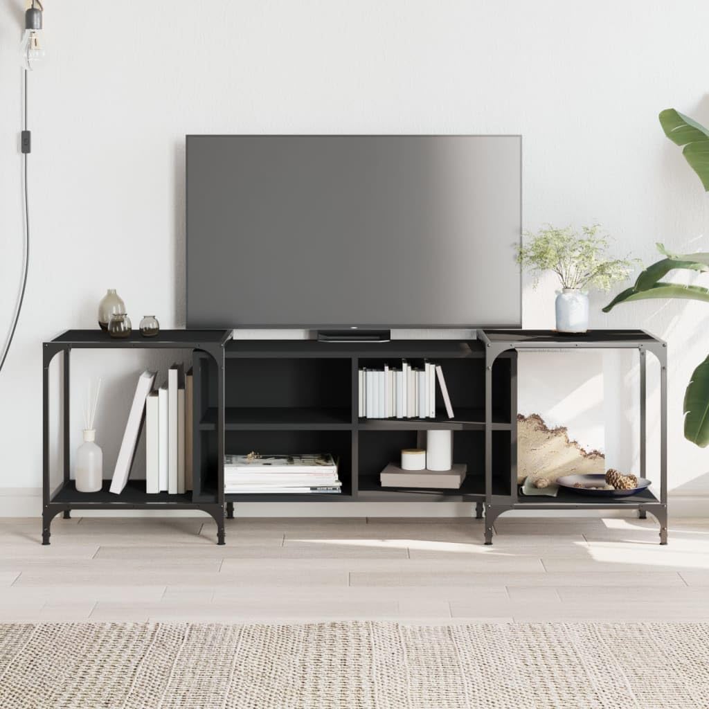 TV-Schrank Schwarz 153x37x50 cm, Holzwerkstoff, verstellbar, für Wohnzimmer, Schlafzimmer, Entertainment Center, Media Konsole