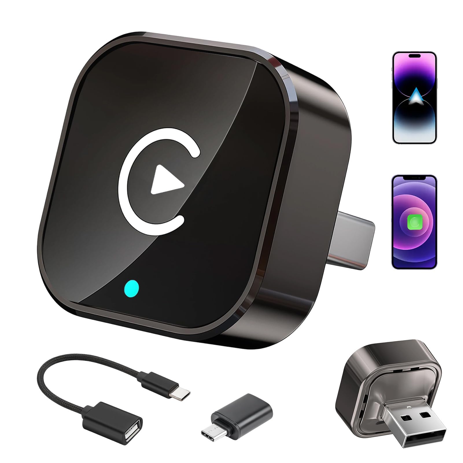 Wireless Adapter for iPhone Carplay and Android Auto 2 in 1, Mini | Automatic connection, USB/Type-C, for iOS 10+ and Android 11+, for Cars from 2016, Plug & Play, WiFi 2.4+5.0 GHz