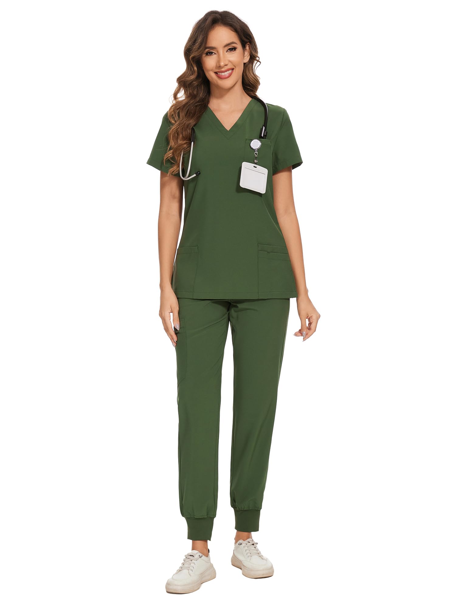 COZYFIT Scrubs for Women Set - Stretch V-Neck Scrub Top & Jogger Pant with 8 Pockets COZY SCRUBS