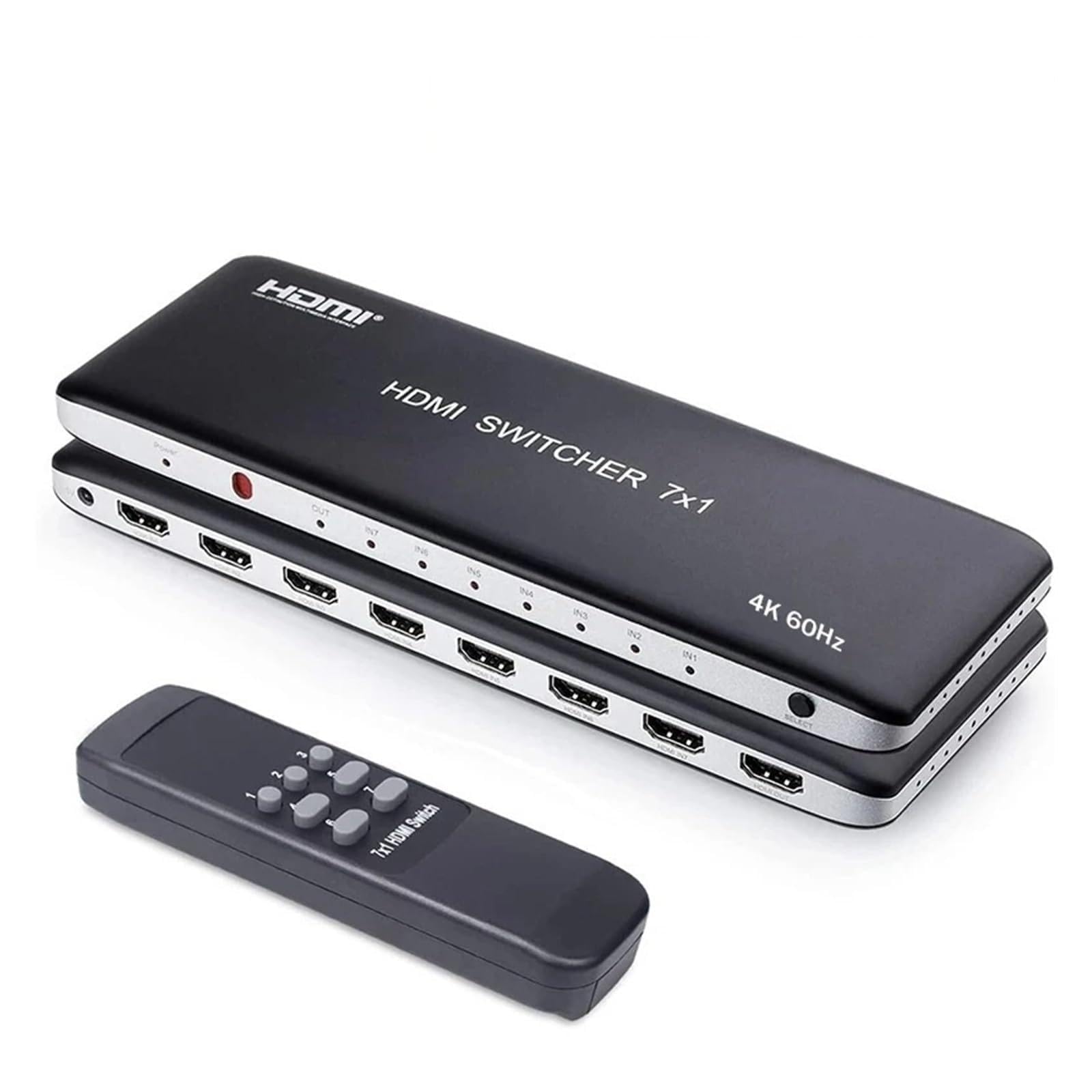 Conmutador de 7 Puertos 7x1 4K60Hz Selector de conmutador 2.0 7 entradas 1 Salida Compatible con HDR HDCP 2.2