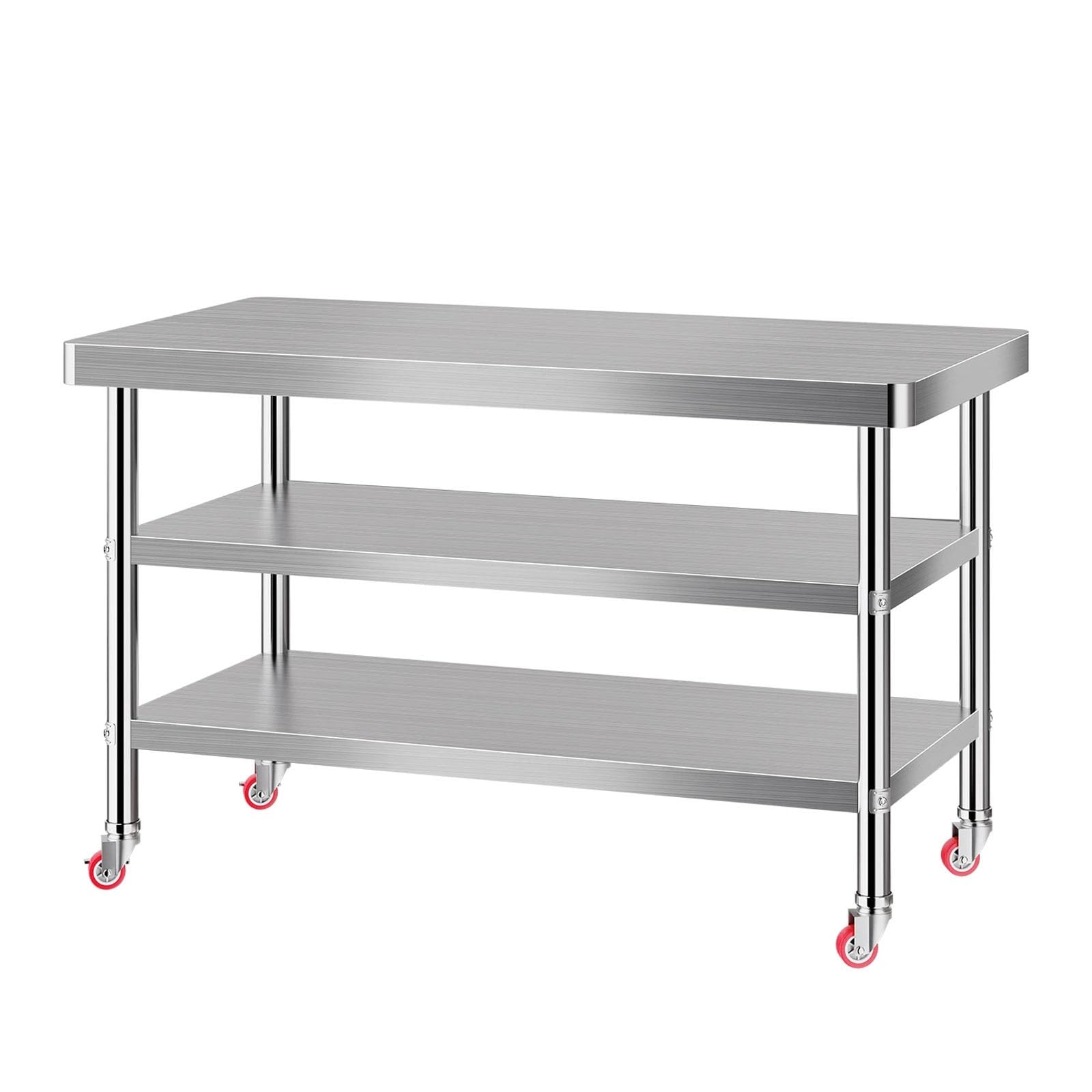 Table de Travail Cuisine, Table de Travail en Acier Inoxydable avec roulettes, Table INOX avec Étagère Inférieure Réglable pour Restaurant, Maison, Extérieur(Triple Layer,70x50x80cm)
