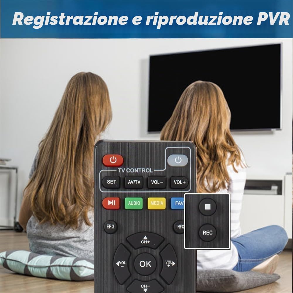 Romicta DVB-T2 Decoder Digitale Terrestre 2024, 1080P H265 HEVC, HD Collegamento HDMI USB Funzione PVR, LCN, Youtube,Tiktok, Invisibile TV Decoder, Telecomando 2 in 1 Infrarossi