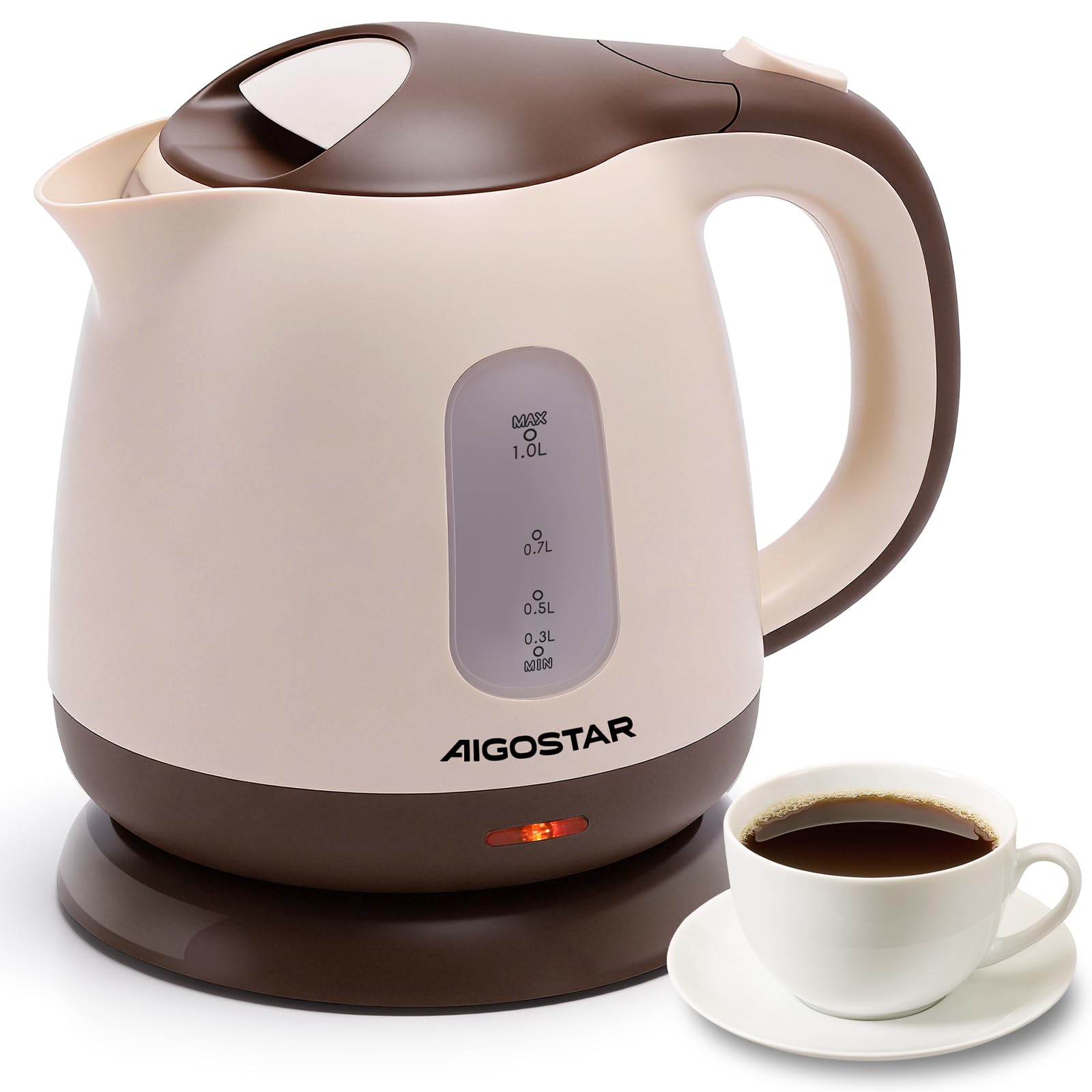 Aigostar Elektrischer Wasserkocher Klein, Kompakt & Leicht, Braun