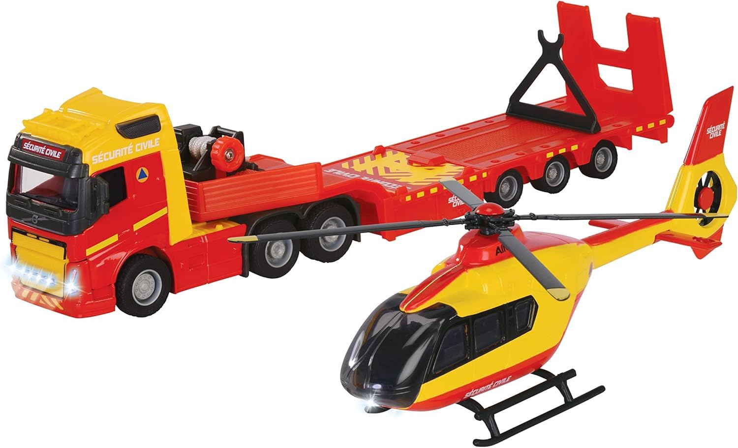 Majorette – Grand Series – Camión Volvo + Helicóptero de policía – 35 cm (Escala 1/43ª) – Sonidos y Luces, a Partir de 3 años – 213716000002