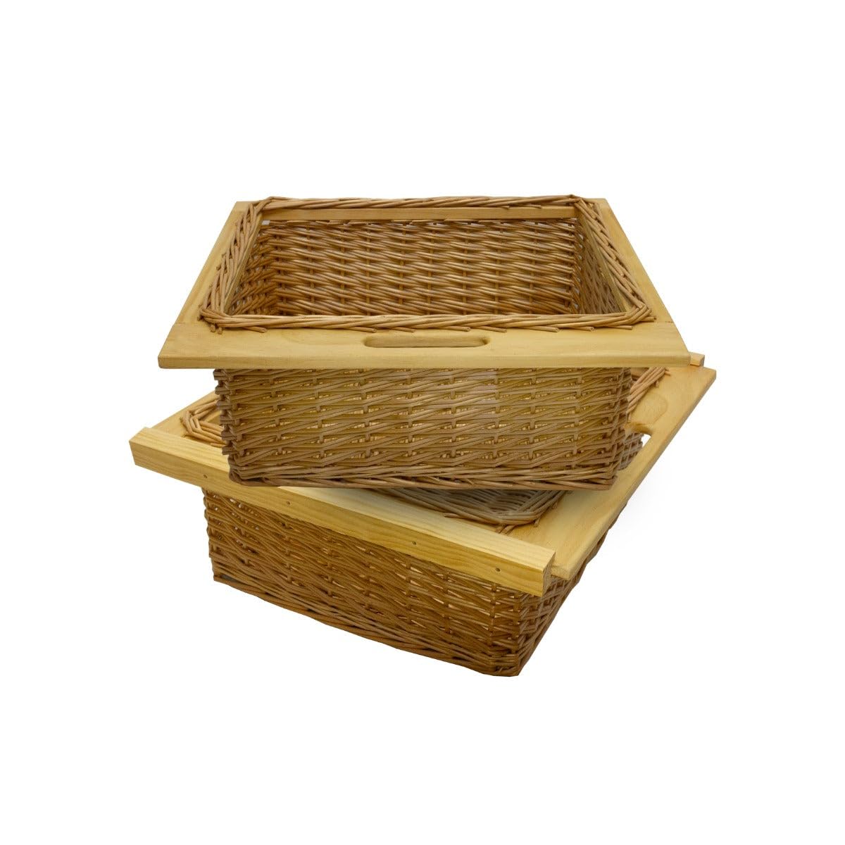 2 x 600 mm wysuwany kosz pleciony z uchwytami z drewna sosnowego do przechowywania kuchni w stylu wiejskim szafka spiżarnia komoda kuchenna styl farmy 100% ręcznie tkany rattan DARMOWY zestaw do