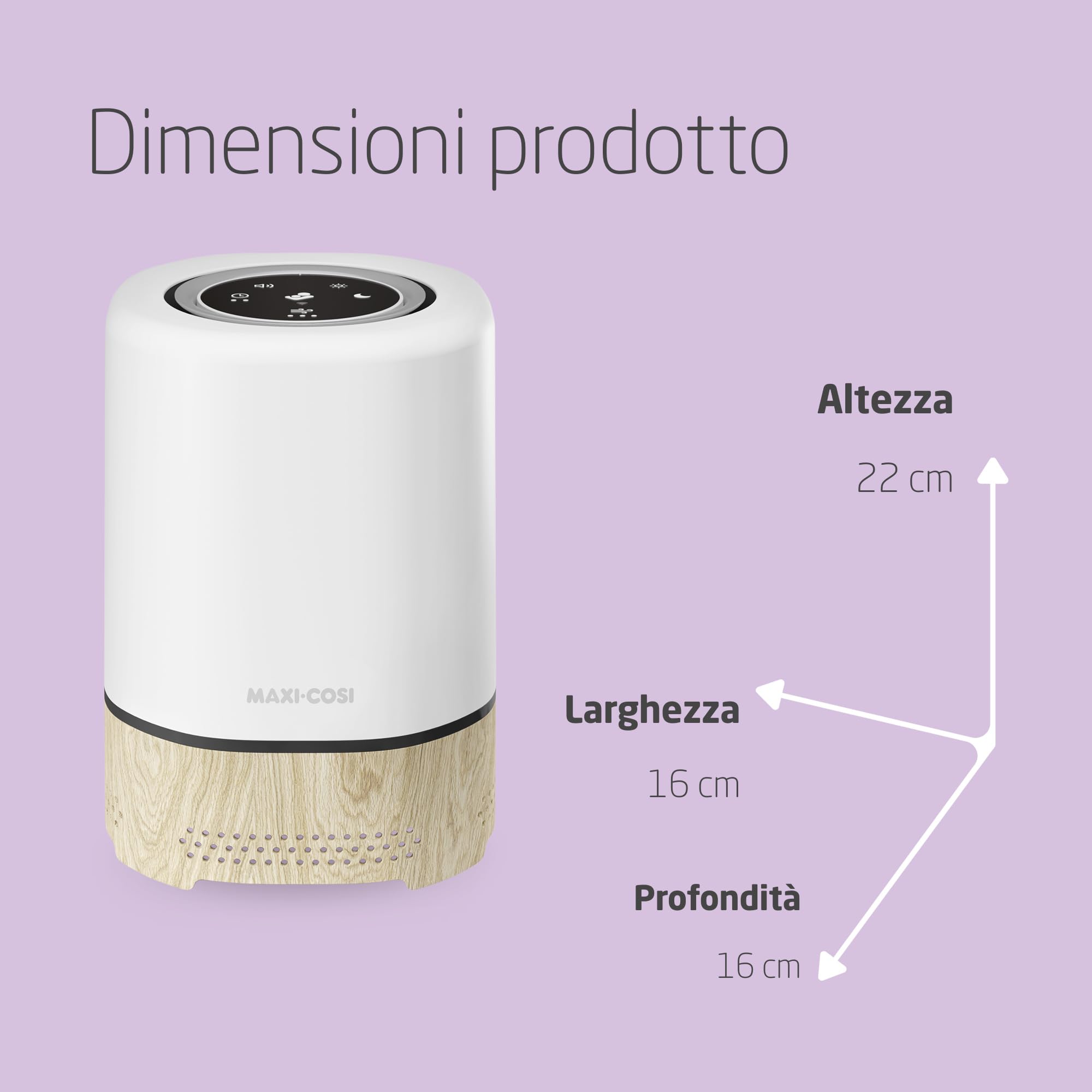 Maxi-Cosi Clean Purificatore d'Aria HEPA, Depuratore aria con filtri HEPA 13, Rimuove il 99,97% di pollini, allergie e polvere, Wi-Fi, Timer e Luce Notturna, Compatibile con Alexa e Google Assistant