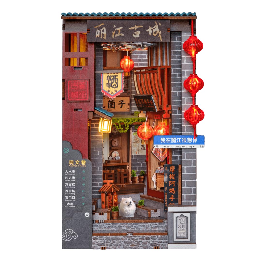 Anavrin Lijiang - Kit per angolo libro in legno 3D fai da te, per adulti, adolescenti e amanti dei libri, decorazione per libreria, regalo creativo per familiari, amici e anziani