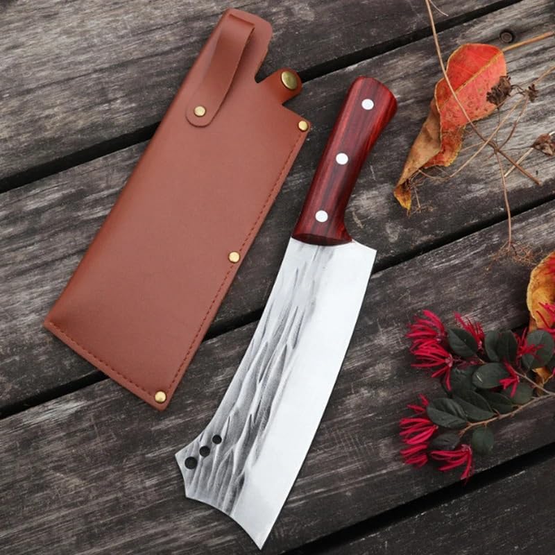 Meat Cleaver,Cleaver Knife Chopping Firewood Knife 5mm Manganese Steel Cleaver Cutting Forest Serbian Chef Knife Butcher Big Bone Knife Tools (Color : Knife with cover)