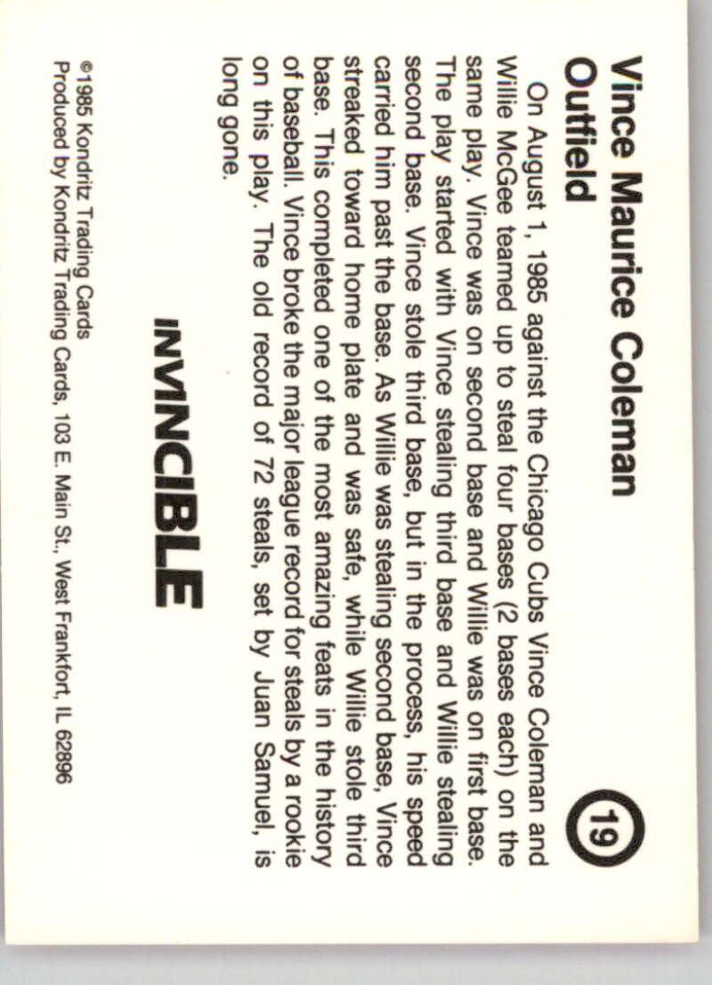 Amazon.com: 1985 Kondritz Invincible Vince Coleman #19 Vince