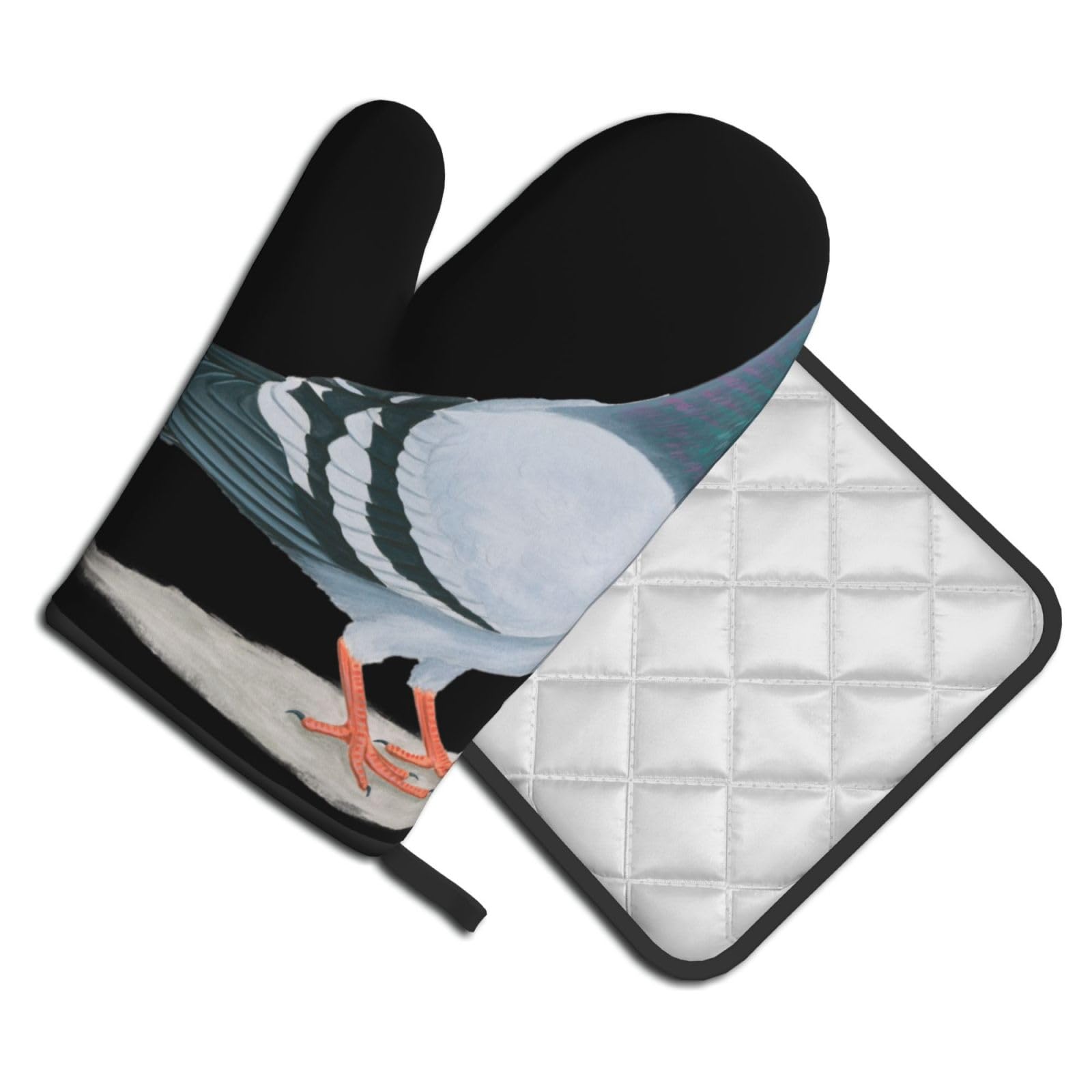 Oven Mitts and Pot Holders Set of 2 Pcs, Pigeon Printed Heat Resistant Kitchen Gloves Potholders for Cooking Baking Grilling