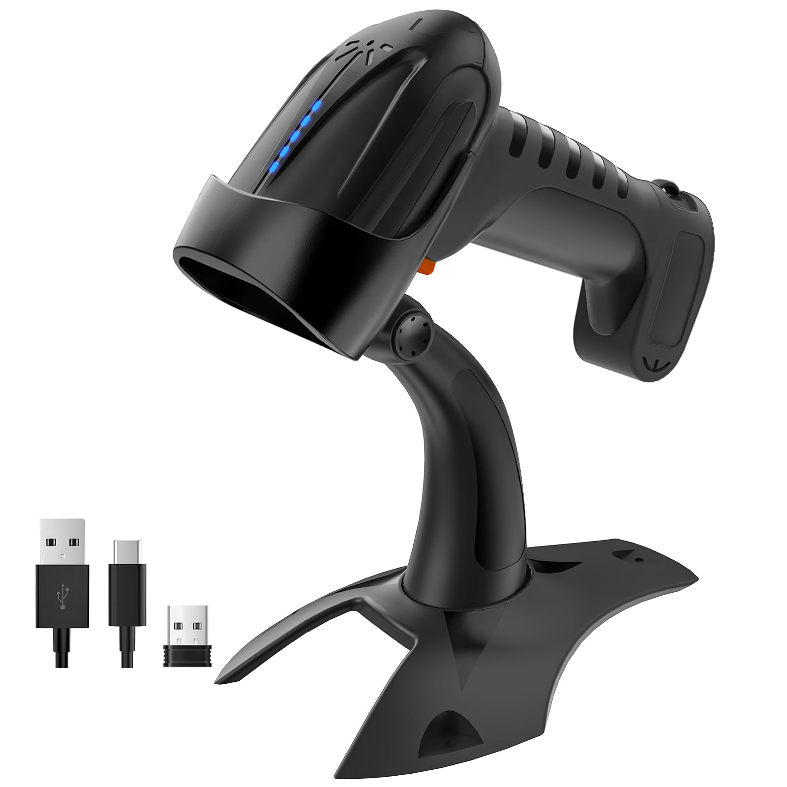 Tera Escáner de códigos de barras inalámbrico 2D QR con soporte: Pro Version Indicador de batería de 2500 mAh Lector de códigos de barras de grado industrial compatible con Bluetooth 2.4G para Windows