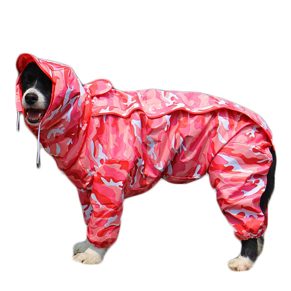 TFENG Dog Raincoat with Removable Hoodie, Outdoor Adjustable Drawstring, Magic Tape Waterproof Rain Jacket with Hood Collar Hole Camouflage Pink Size 30