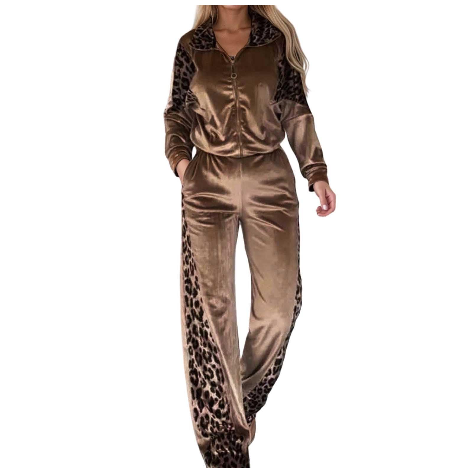 Conjunto de Dos Piezas para Mujer, con Estampado de Leopardo, Manga Larga, Pantalones Largos y Ropa de casa