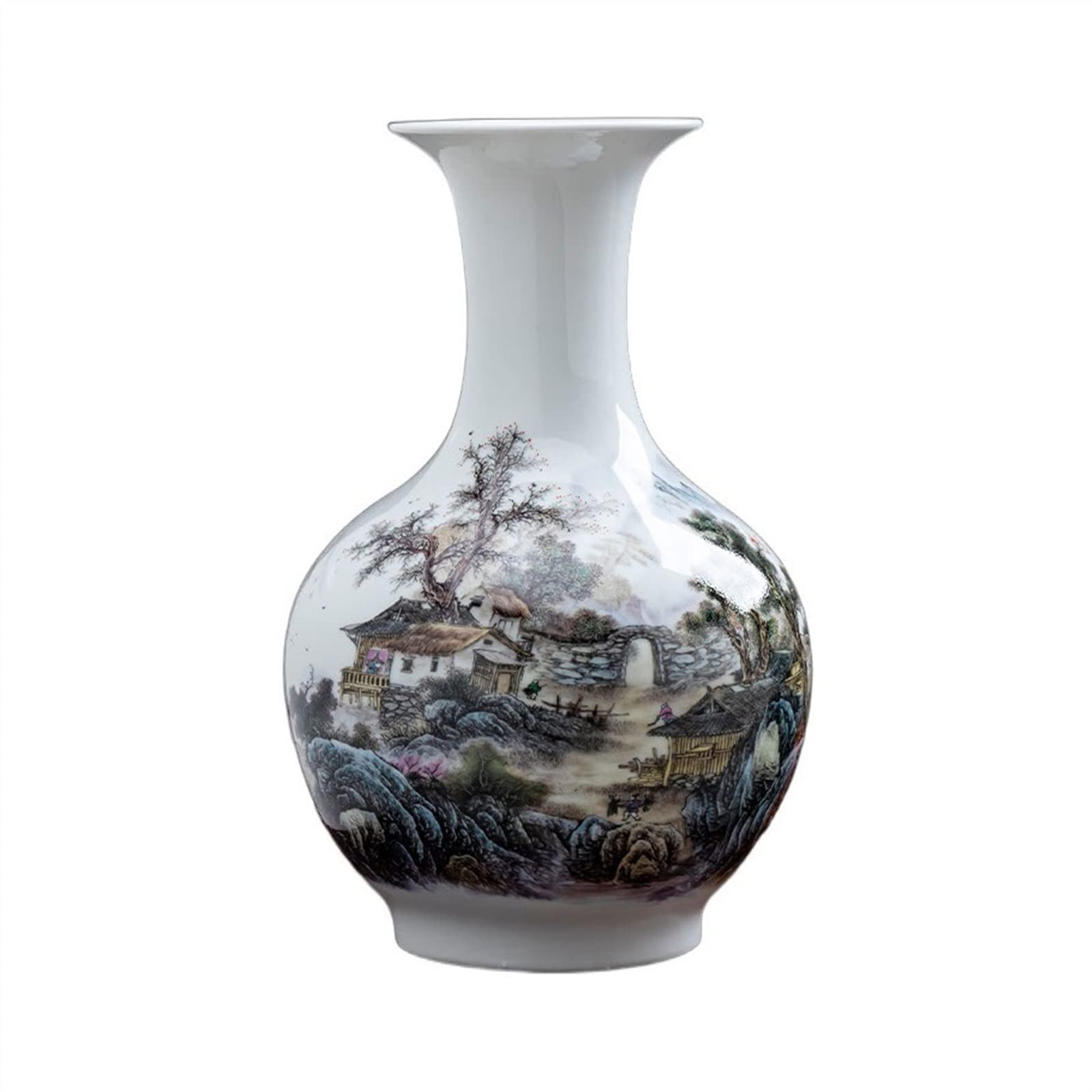 asdchZen Vases Jingdezhen Porcelain Pastel Painting Landscape Painting Vase Decoration Porch Living Room Office Decoration Ceramic Vase Flowers Vases