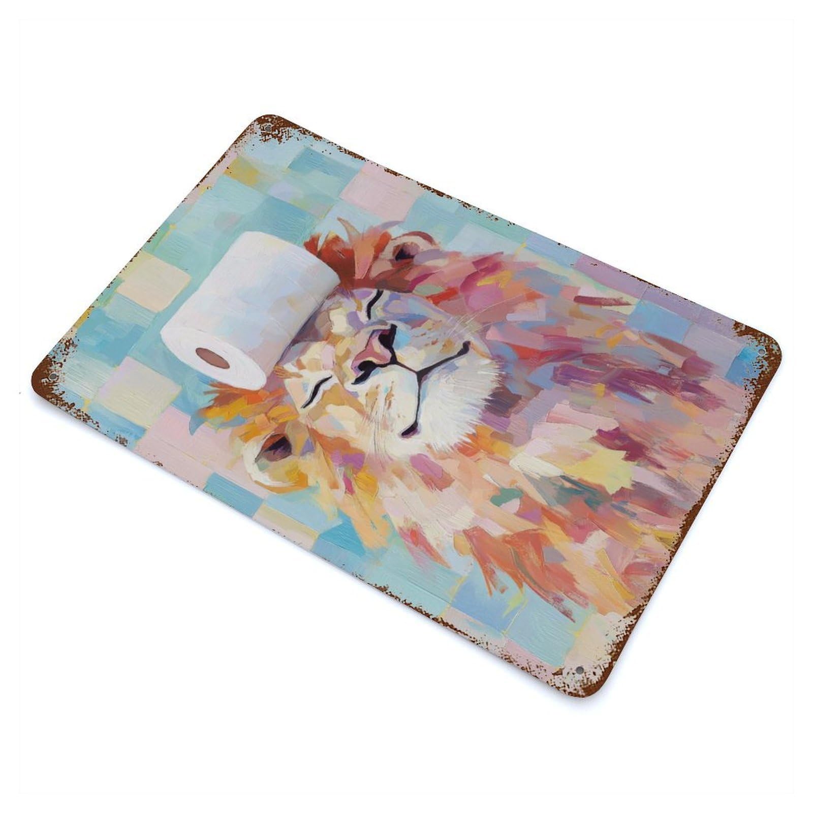 Lion with Toilet Paper Rusty Metal Tin Sign 11.8"x7.9", Ideal for Farmhouse, Kitchen And Entryway Decor