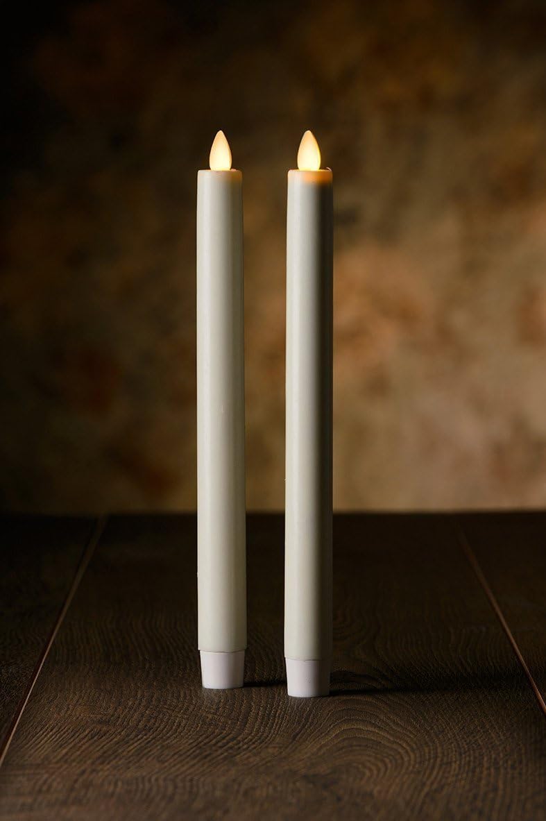 8"H Window Moving Flame Taper LED Wax Candles, Ivory