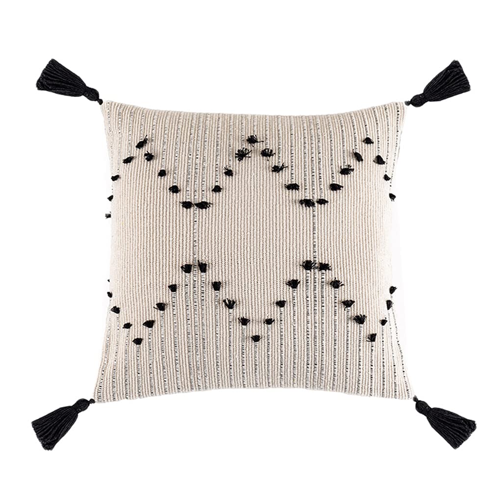 Zeizafa Nordic Modern Throw Pillow For Case Farmhouse Black Cream Geometric Tufted Tassels Decorative Woven Cushion Cover For Sofa Couch Living Room Decorative Woven Cushion Cover