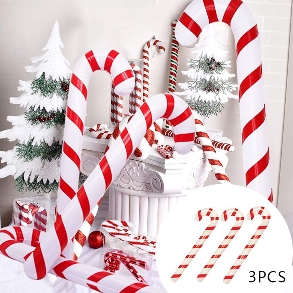 Malayas Red And White Striped 3 Pcs Inflatable Candy Canes Novelty Giant Candy Cane Stick Inflatable,90Cm Giant Candy Cane Novelty Large Candy Stick Inflatable Candy Balloon Christmas Candy Cane For Christmas Fancy Decor