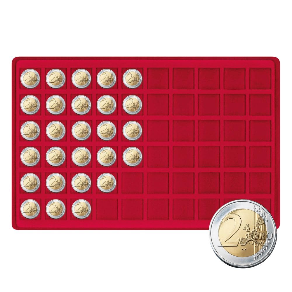 LINDNER Das Original Maletín de Aluminio para Monedas con 5 tableros Rojas para 300 Monedas o cápsulas para Monedas de hasta un diámetro de 27 mm