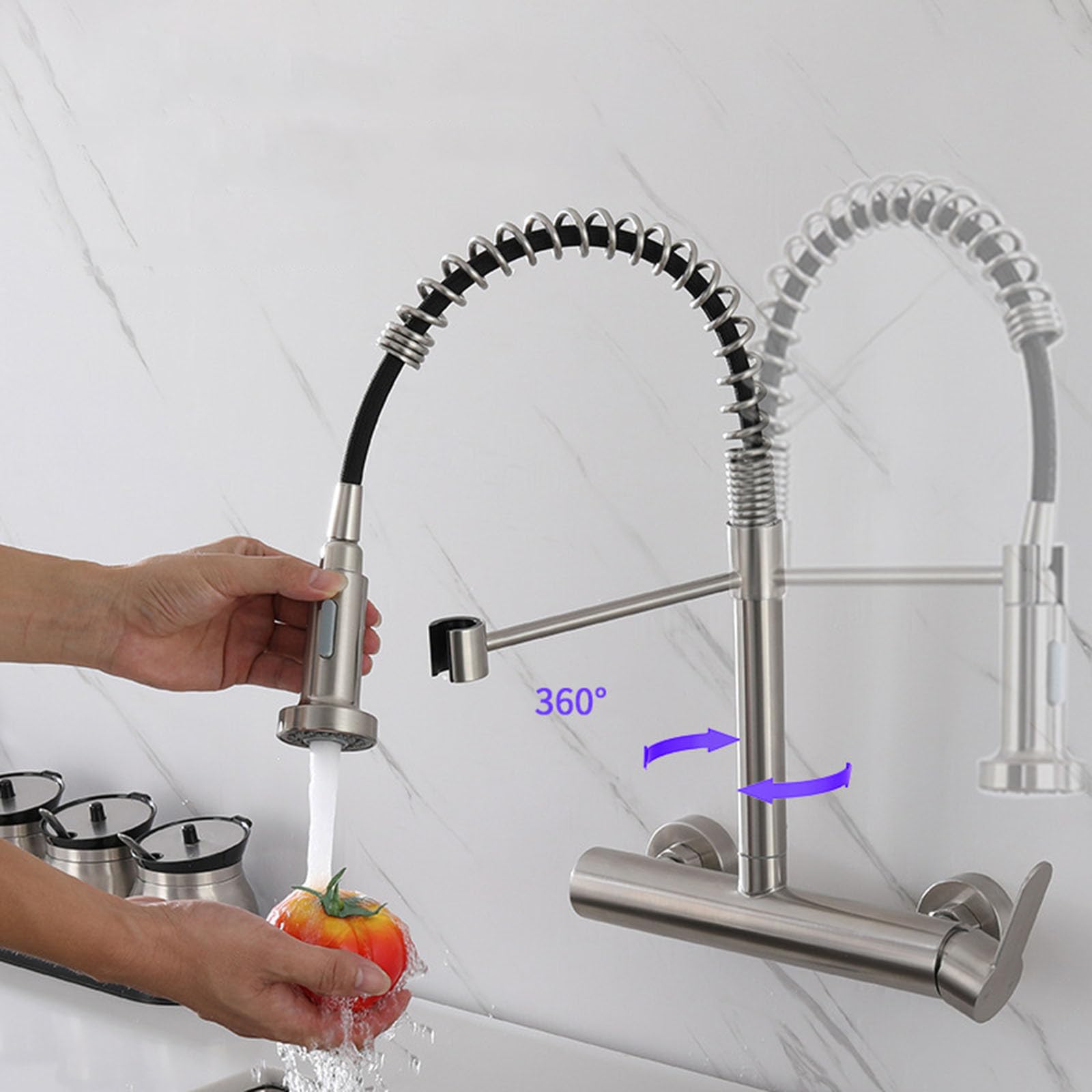 Grifo Cocina Pared 15 cm Cepillado 2 Agujeros Grifo Fregadero Extensible Monomando,Cepillado
