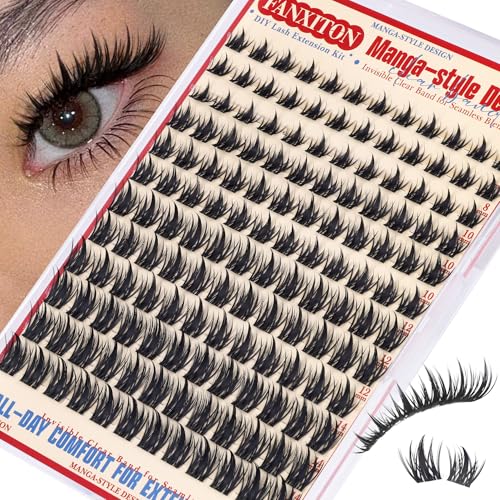 Image of Fairy Lash Clusters with Spikes Eyelash Extensions Wispy Manga Lashes Individual Lashes Extension 8-14mm DIY Soft Eyelash Clusters 144Pcs Lash Clusters Kit DIY at Home by FANXITON