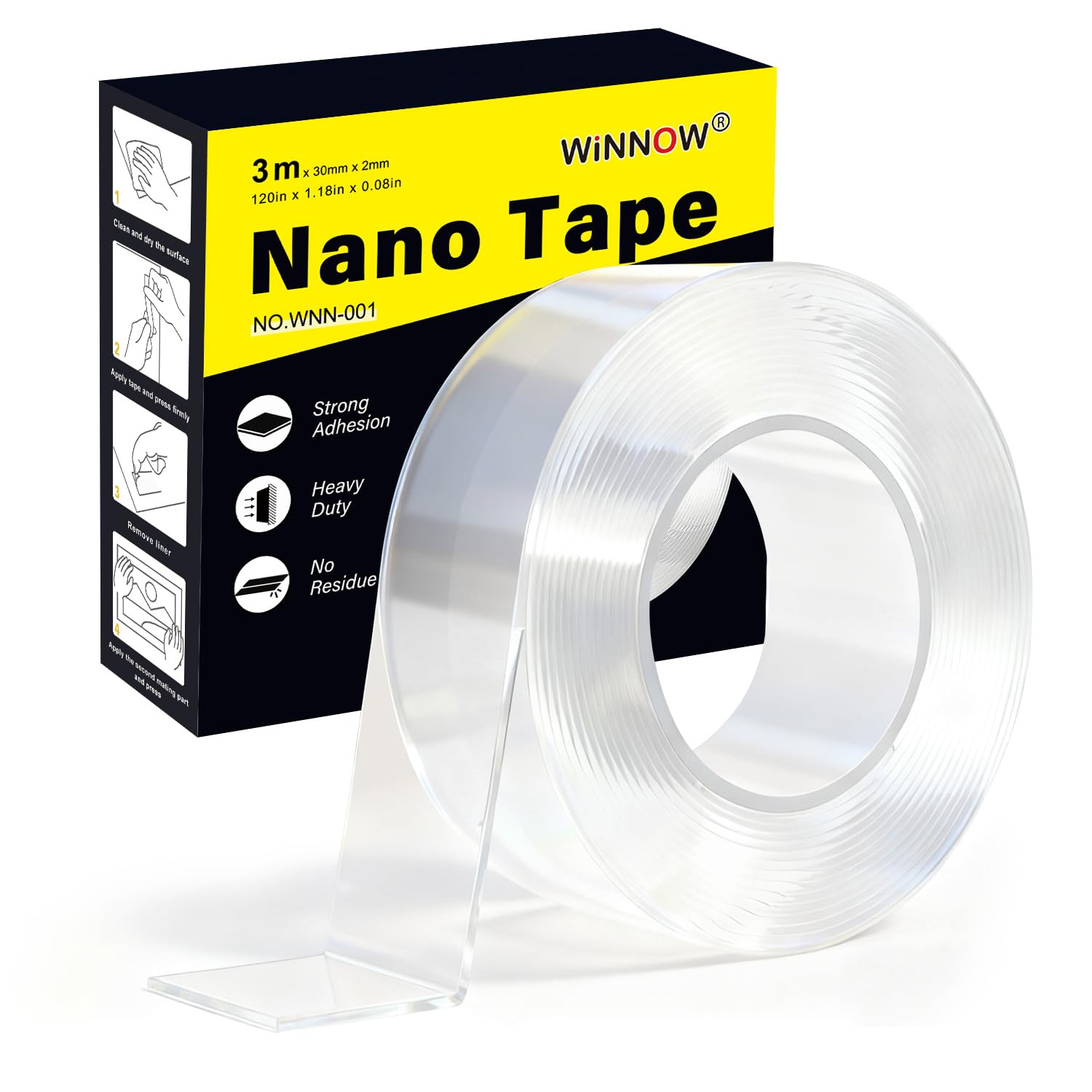 Double Sided Heavy Duty Extra Strong Adhesive Tape -Indoor/Outdoor General Purpose Nano Tape for Securing Picture Frames, Carpets. - Reusable and Without Leaving Adhesive Marks (1.18 inches x 10 feet)