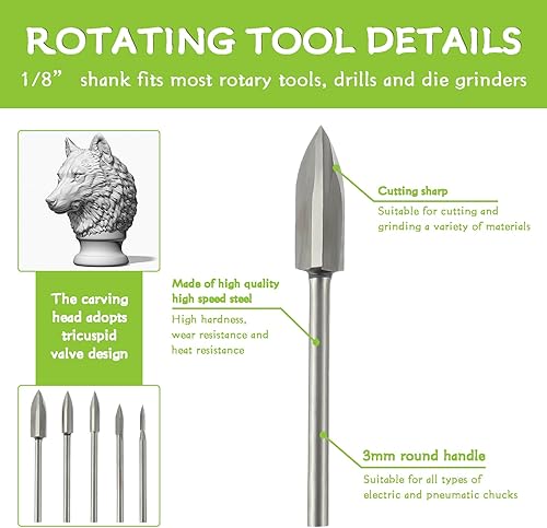 Miniatura 3 de EPLZON Herramientas de tallado de madera para herramienta HSS rotativa, vástago de 18 pulgadas, herramienta universal para tallar bricolaje,