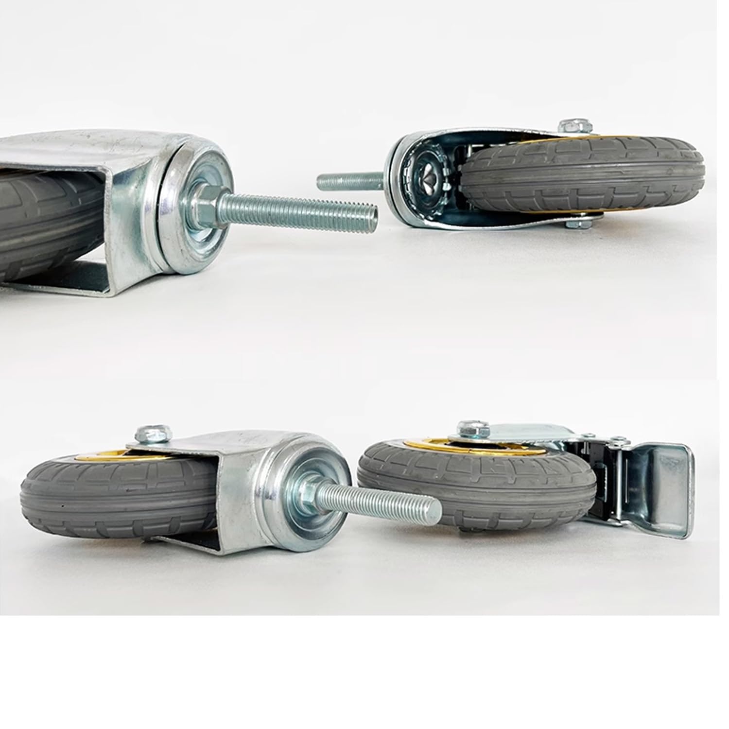Vástago Ruedas Giro Freno Goma, Ruedas giratorias con vástago roscado M12x60mm, de goma freno, 3-5 pulgadas, paquete 4(Swivel,125mm)