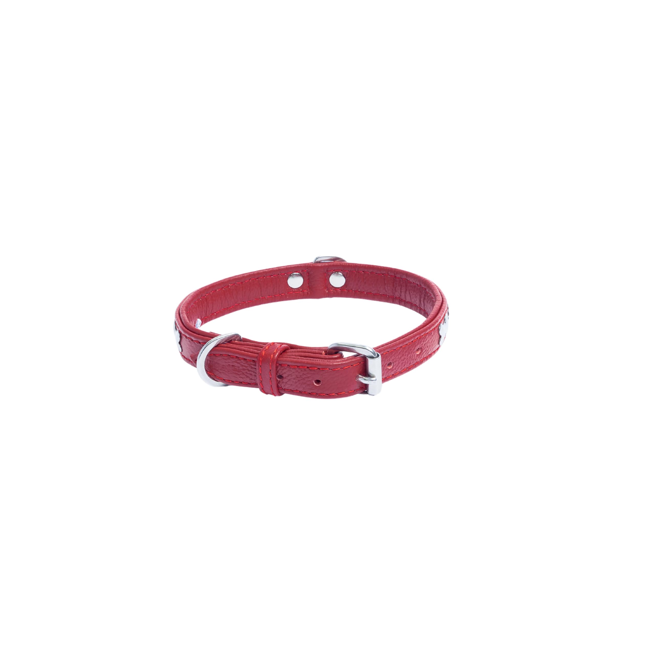 Angel Pet Supplies Inc. Huesos de Cuero Collar de Perro, Acolchado, Double-ply, con Mangos de configuración, 18" x 3/4 ", Rojo, 100% Piel auténtica (Rotterdam Huesos) Cuello tamaño: 12,5" – 16 "