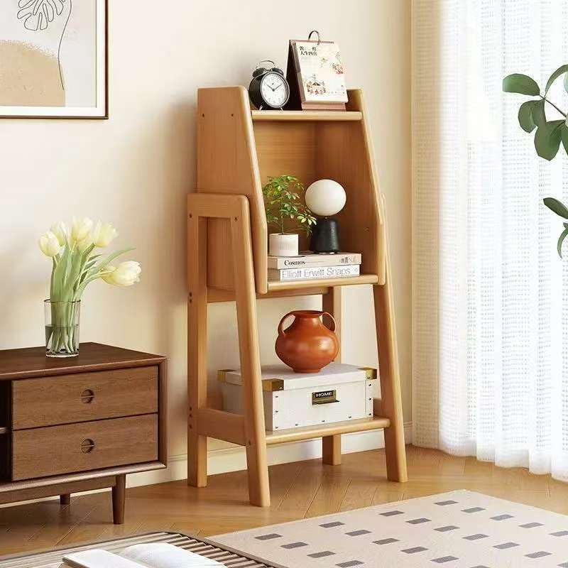 Organizador de almacenamiento de madera con vitrinas y librería compacta para hogar
