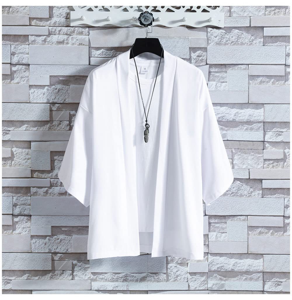 VOIO Kimono Japones, Kimono para Hombre Cárdigan Oriental Liso Tradicional Frente Abierto Kimono Chaqueta Blanca Verano Playa Aloha Camisa Ligero Hawaii Traje De Baño Encubrimientos