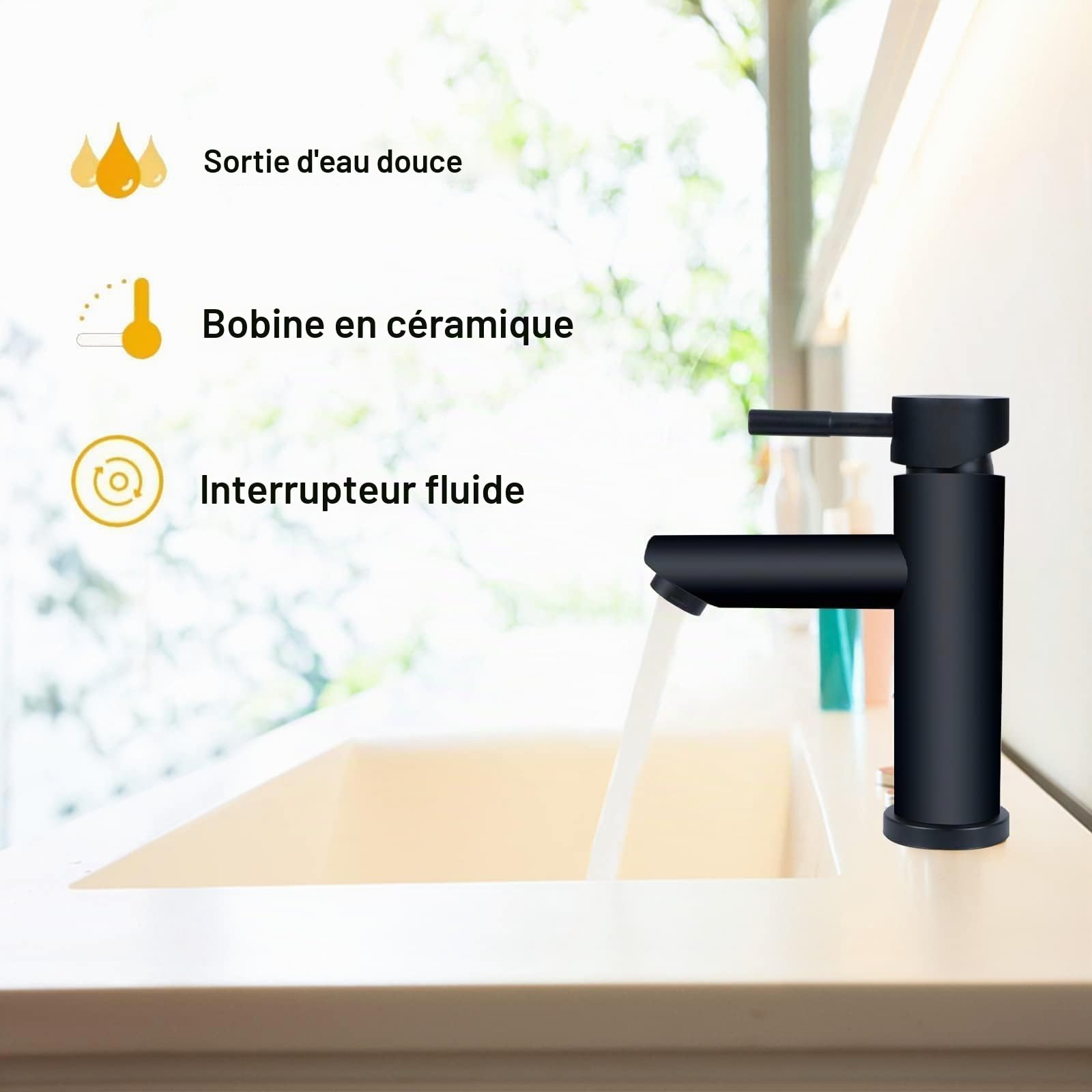 Robinet de salle de bain Robinet de salle de bain noir Robinetterie de lavabo Mat Set de robinetterie de lavabo pour salle de bain cuisine 304 acier inoxydable