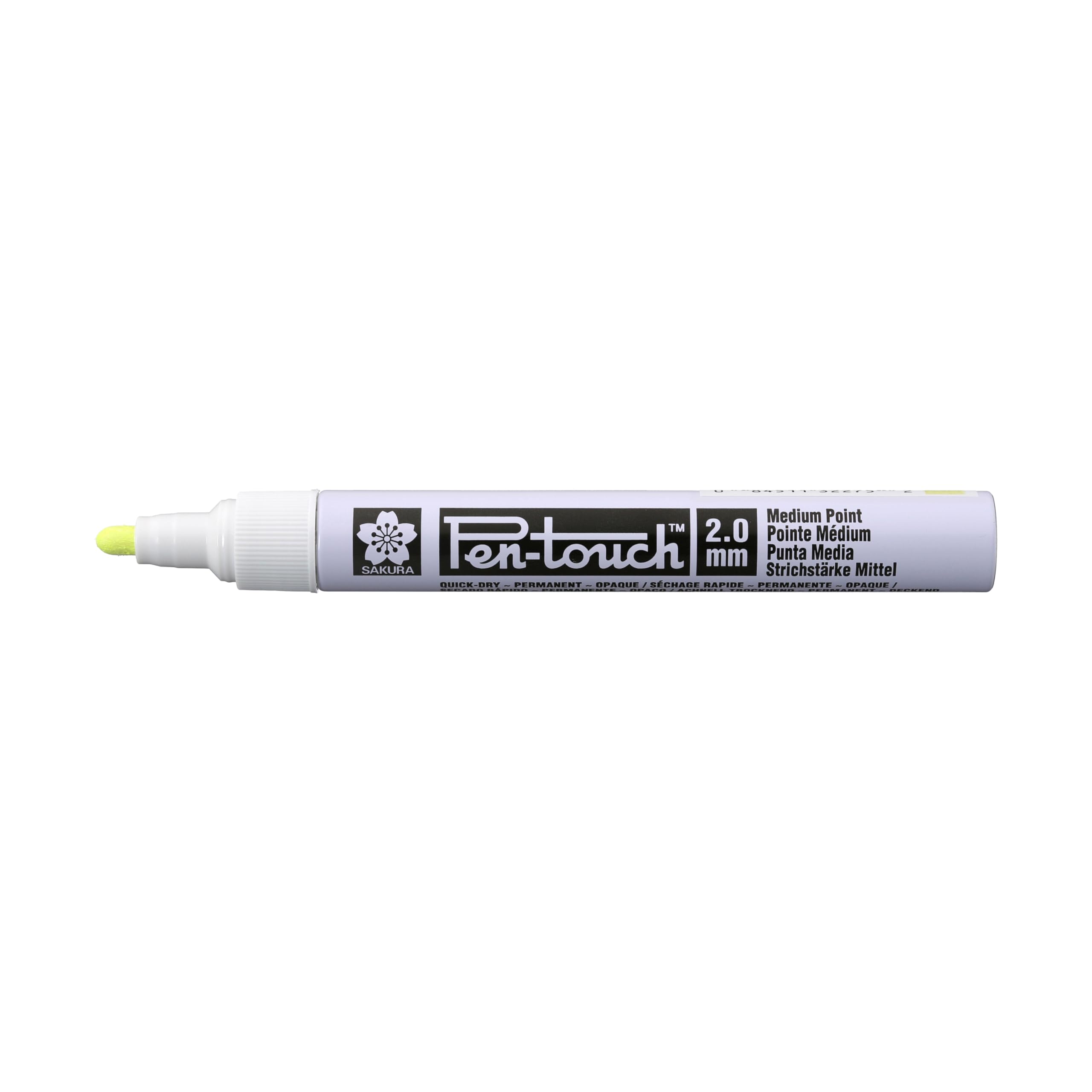 SAKURA Pen-Touch Medium Fluorescent Yellow Marker - Writes on Multiple Surfaces - Ideal for Industrial Use - 2 mm Line Width - Aluminium Barrel