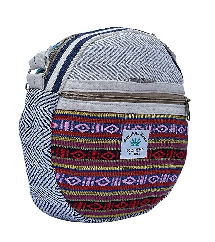 Image of ANESHA Sling Side bag Square Shape Small Size with Multi-pocket- White and Multicolor Outer cover Side bag for Fashionable Men and Women Round Sling 2 Compartments Pack of 1 (9 x 9 Inches)