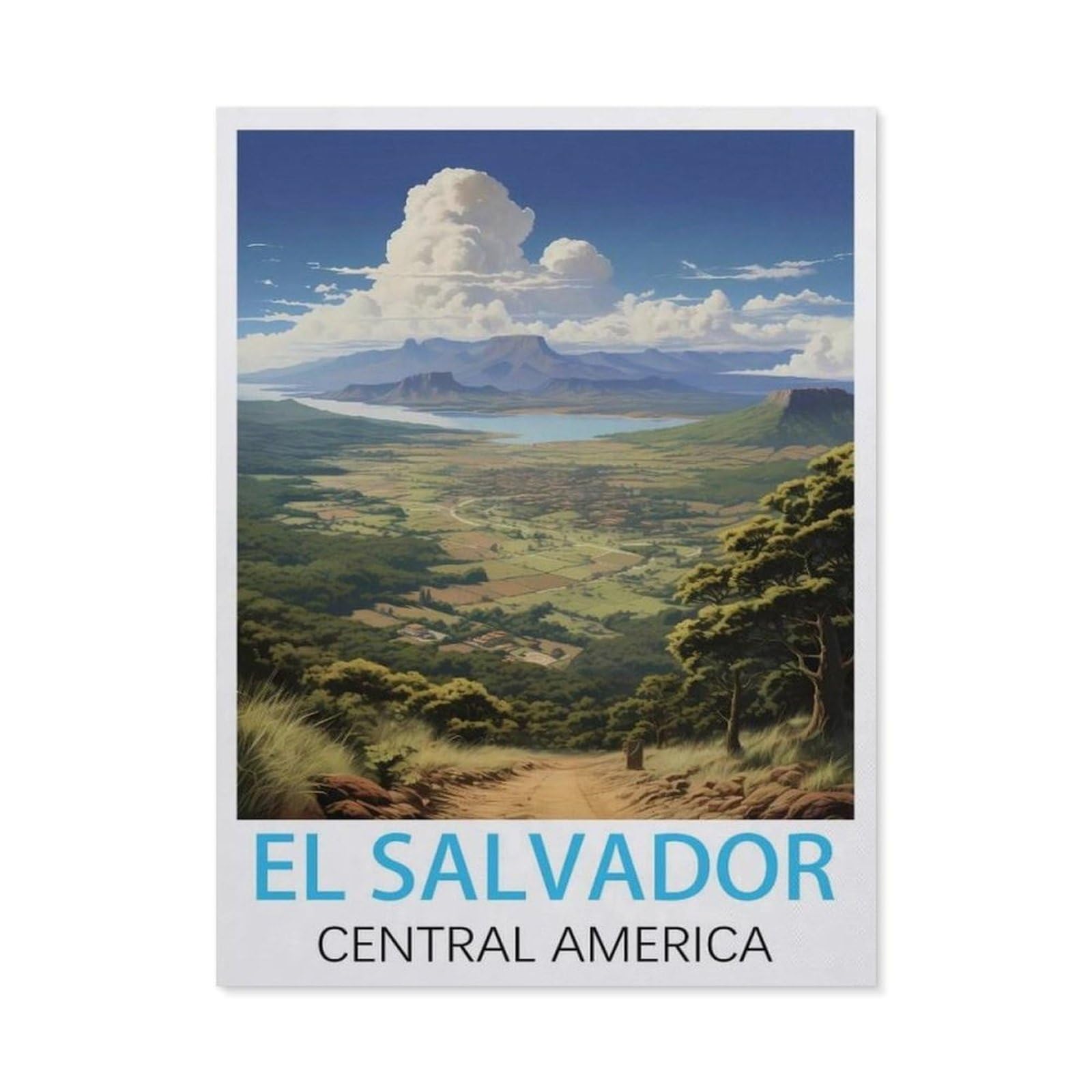 BEAYODKP 5D DIY Diamond Painting，El Salvador Central America Vintage Travel Poster，Art Living Room Wall Decoration Gift（30 x 40 cm/11.81 x 15.74 inches）-BY73