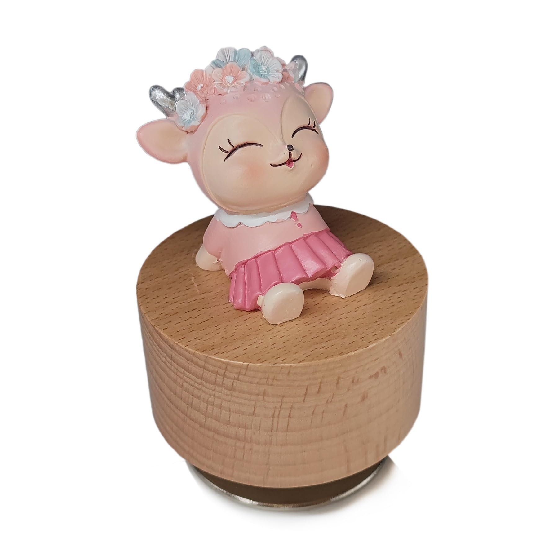 falado Mini Wooden Animal Rotary Music Box with Cute Deer Ornament (Tune: Edelweiss), Beige and Pink, 1 - Image 2